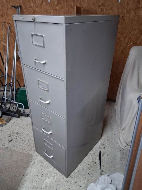 Vintage Metal Grey 4 Drawer Filing Cabinet. Roneo Flushline