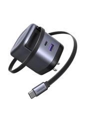 UGREEN Nexode 65W GaN USB C Retractable Charger with Built-in Cable, 2-Port Fast Charging Wall Adapter for iPhone 17/16/15, Galaxy S25/S24, Pixel 10/9/8, MacBook Pro/Air, iPad, AirPods