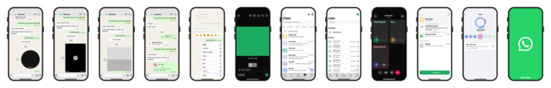 WhatsApp UI Mockup Pack — Modern WhatsApp Chat, Calls & Status Screens for UI/UX Designers Editable WhatsApp Interface Templates Featuring Chats, Voice Notes, Calls & Groups