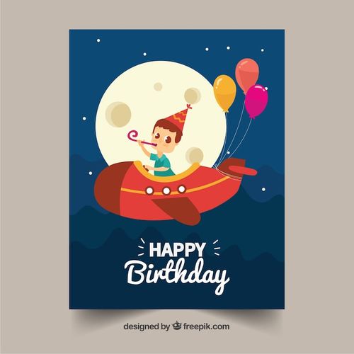 Free Vector birthday card with boy flying in hand drawn style