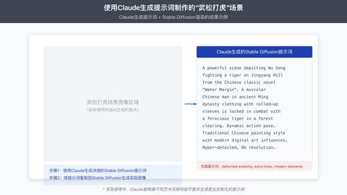 使用Claude生成提示词创建的武松打虎场景