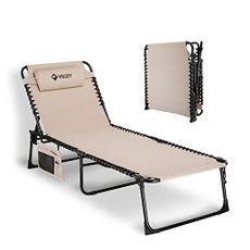 VILLEY Oversize Chaise Lounge Outdoor, Heavy-Duty Folding Lounge Chair for Outside, Portable Trifold Beach Lounger with 5 Adjustable Positions for Outdoor, Patio, Beach, Lawn, Backyard, Camping -Beige