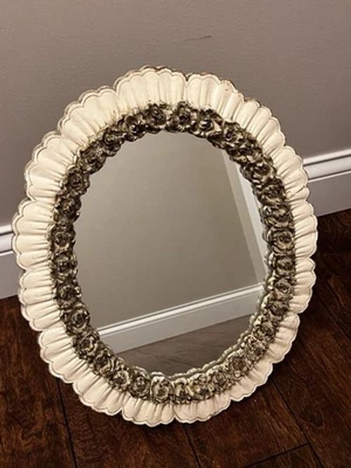 Vintage 1950s Syroco Wood Oval Mirror Flowers Freestanding Hanging *READ - Image 1 of 4