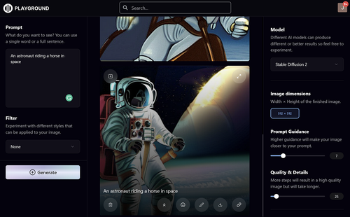 Playground AI dashboard with Stable Diffusion 2.0