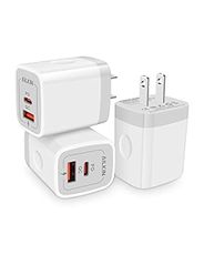 3Pack Dual Port USB-C Wall Plug-in USBC Charger, AILKIN 20W Power Delivery + QC3.0 USB A Double Port Fast Charging Block for iPhone 17 15 14 13 12 Pro Max 14 Pro Mini 16Pro Max 16 Plus 16E X XS Cube