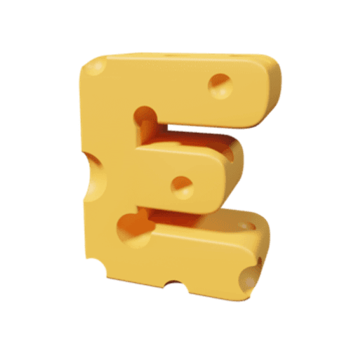 letras de queijo e. renderização de fonte 3d png