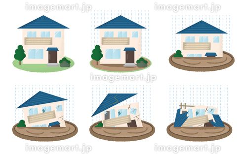 水害を受ける住宅のベクターイラストセット ゲリラ豪雨,住宅ローン,ダメージのイラスト素材