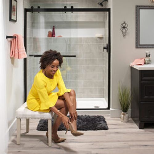 Concrete walk-in shower bathroom remodel