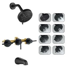 SUBEIXI 3 Handle Tub Shower Faucet Matte Black Tub and Shower Trim Kit Bathtub Shower Faucet Set with Tub Spout, Wall Mount