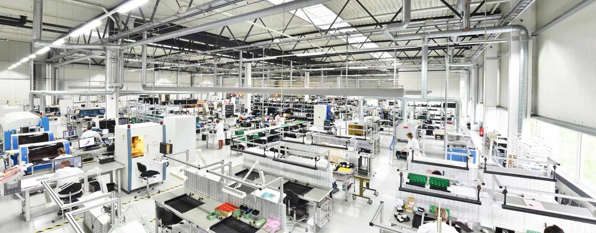 modern industrial factory for the production of electronic components - machinery, interior and ...
