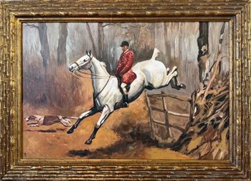 Large Fox Hunting Oil Painting Horse Rider Equestrian Scene English Sporting Art - Image 1 of 4