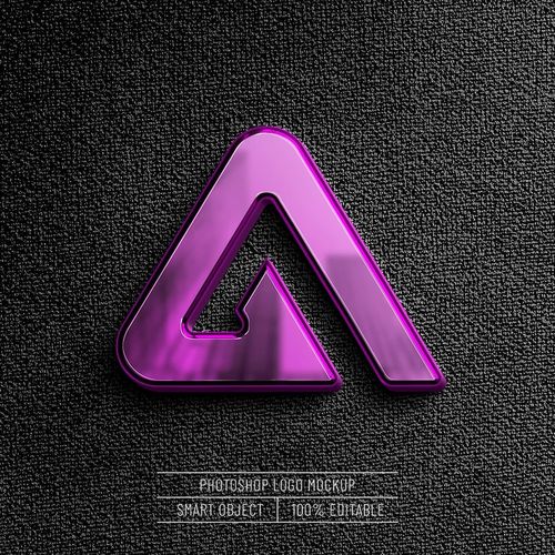 PSD mockup de logo en 3d pourpre sur un fond en cuir noir