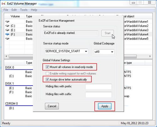 Monter EXT4 sur Windows via Ext2Fsd