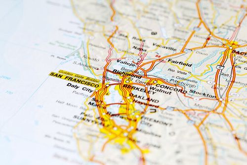 San Francisco city road map area. Closeup macro illustration view