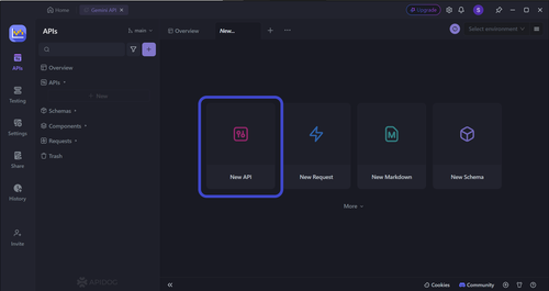 create new api apidog