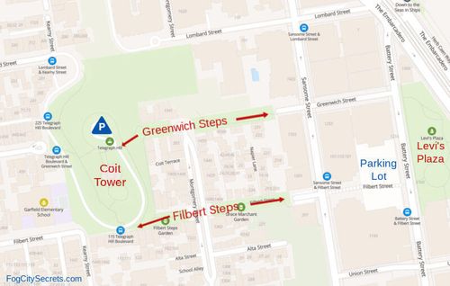 Map of Filbert and Greenwich Street Steps