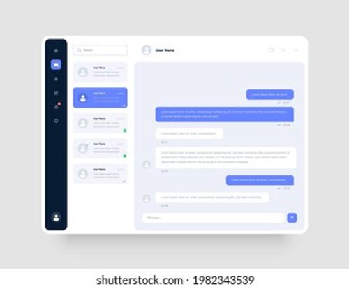 Dashboard Design with chat, social media, online messenger kit. App interface with UI and UX elements. Use design for web application, desktop app or website. Stock Vector