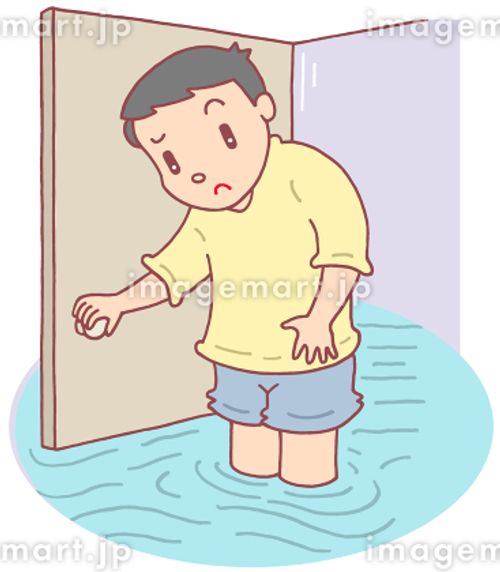 水害・浸水 床上浸水,浸水家屋,自然災害のイラスト素材
