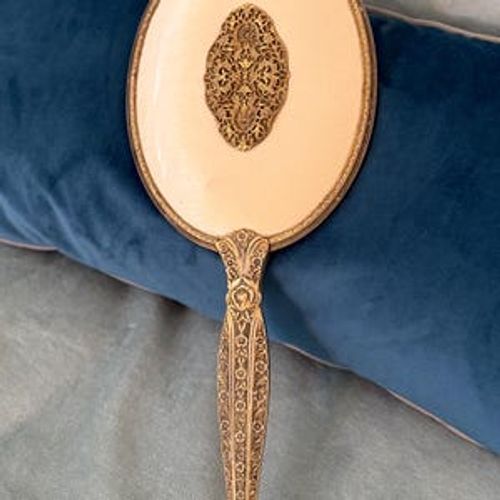 Vintage Matson Hand Mirror, Gold Gilt, Floral Vanity, Dresser Hand Mirror, Antique Ornate Hand Mirror, Victorian Gold Hand, Gold Art Decor!