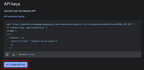 注意“Create API key”按钮