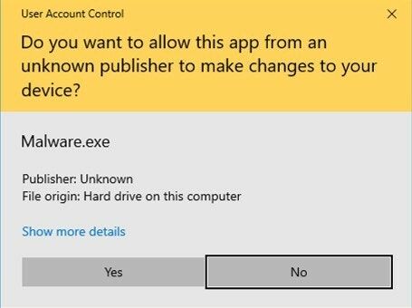 uac user account control prompt example