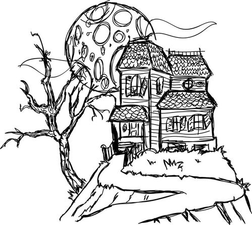 Drawing Haunted House Coloring Pages