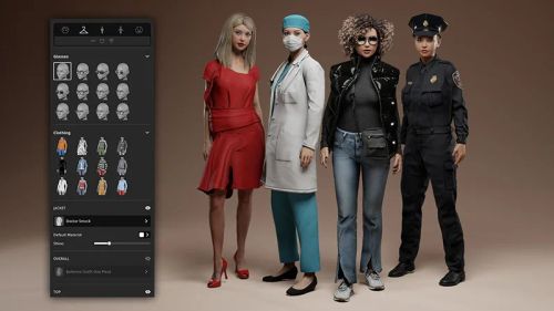Styling 3D characters with different outfits like a dress, scrubs and a uniform