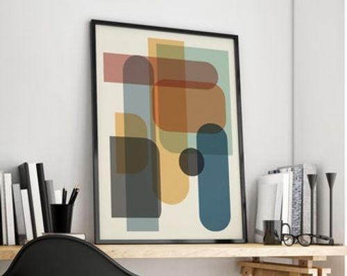 Large Colorful Abstract Mid Century Art Geometric Style Graphic Design Poster Mid Century Modern Art, Home Office Art Living Room Home Decor