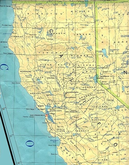 base map of Northern California state, CA reference map