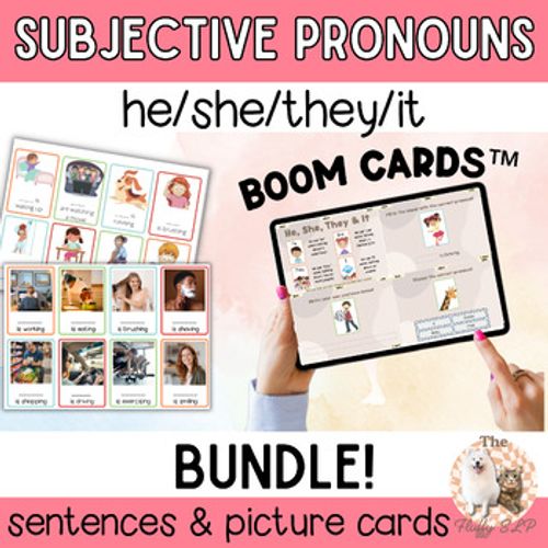 Preview of Subjective Pronouns He, She, They, It - Picture Cards & Boom Bundle
