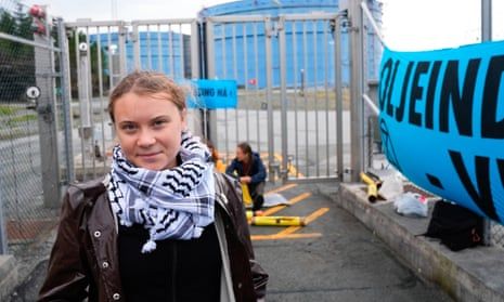 Greta Thunberg at a protest in Karsto, Norway