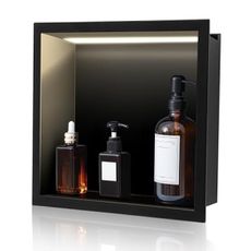 Zonon Stainless Steel Shower Niche LED Light Recessed Niche Shower Waterproof Recessed Wall Mounted No Tiling Required Alcove for Bathroom Storage Installation(12 x 12 Inches,Black)
