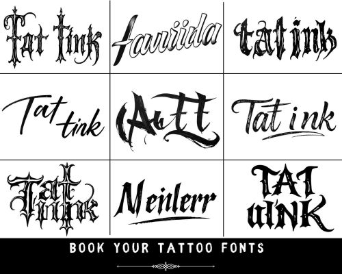 Tat Ink Tattoo Font Generator showcasing 9 unique tattoo fonts.