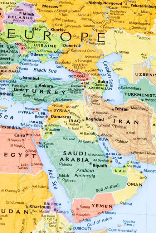 eastern europe, middle east and persian gulf region map - map of israel and syria stock pictures, royalty-free photos & images