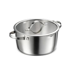Tramontina Tempo Tri-Ply Base Stainless Steel 5-Quart Dutch Oven Pot with Glass Lid, Induction-Ready, Oven-Safe, Dishwasher-Safe