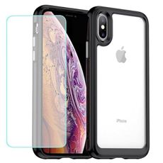 Wanyuexes Case for iPhone Xs Max Case with Tempered Glass Screen Protector, Anti Yellowing Clear Hard PC Back & Soft TPU Bumper Protective Phone Cover for iPhone Xs Max Crystal Blue