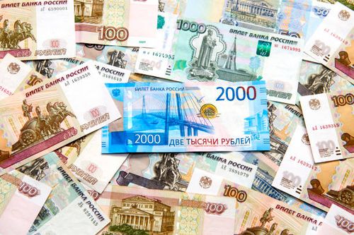 russian rouble banknotes - russian-currency stock pictures, royalty-free photos & images