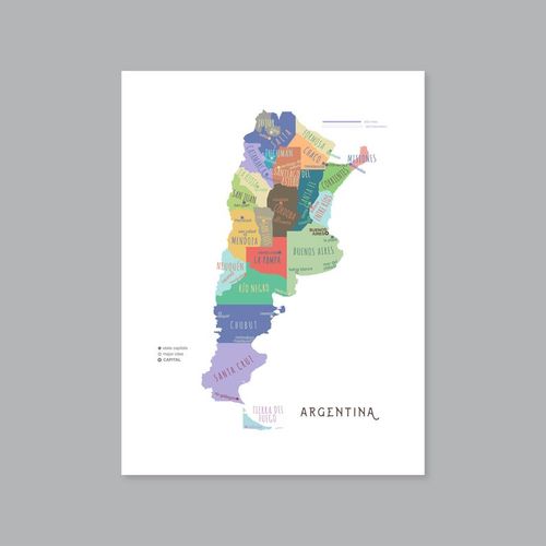 Argentina Map, PRINTABLE Argentina Province and Capitals, Labeled Argentina Map with Capital, Modern home decor (#P587) image 1