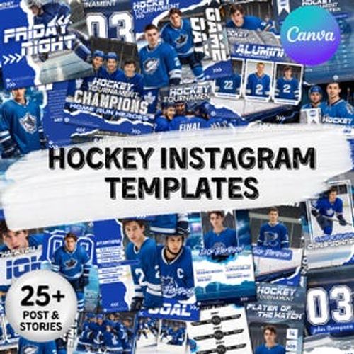 Hockey Instagram Post Template Bundle, 20+Canva Hockey Templates, Hockey Social Media Flyer, Hockey Team, Hockey Schedule, Editable In Canva
