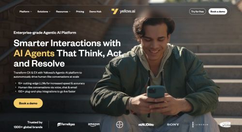 Screenshot of the Yellow.ai homepage.