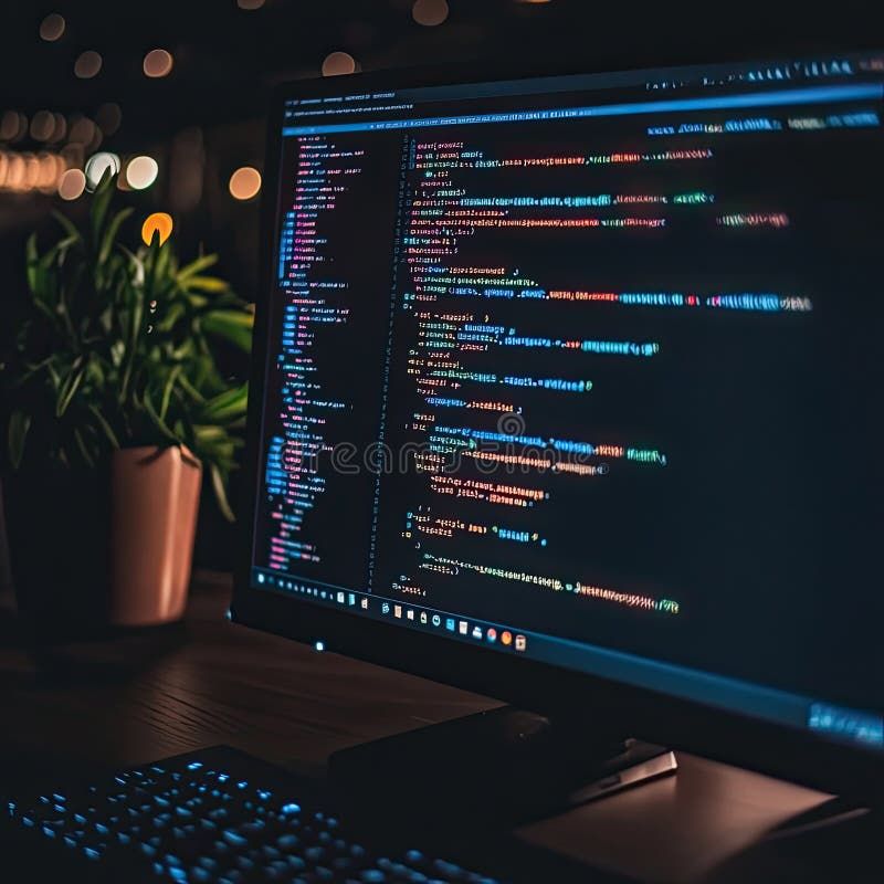 Code screen at night