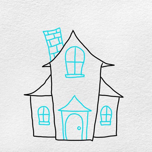 Easy Haunted House Drawing: Step 4