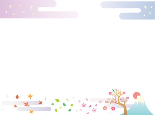 和風フレーム 和風,四季,季節,春夏秋冬,富士山,梅,梅の花,梅の木,桜,サクラのイラスト素材