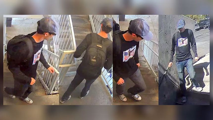 Images of the suspect in Charlie Kirk's shooting death, now identified as Tyler Robinsoin, released by the Utah Department of Public Safety.