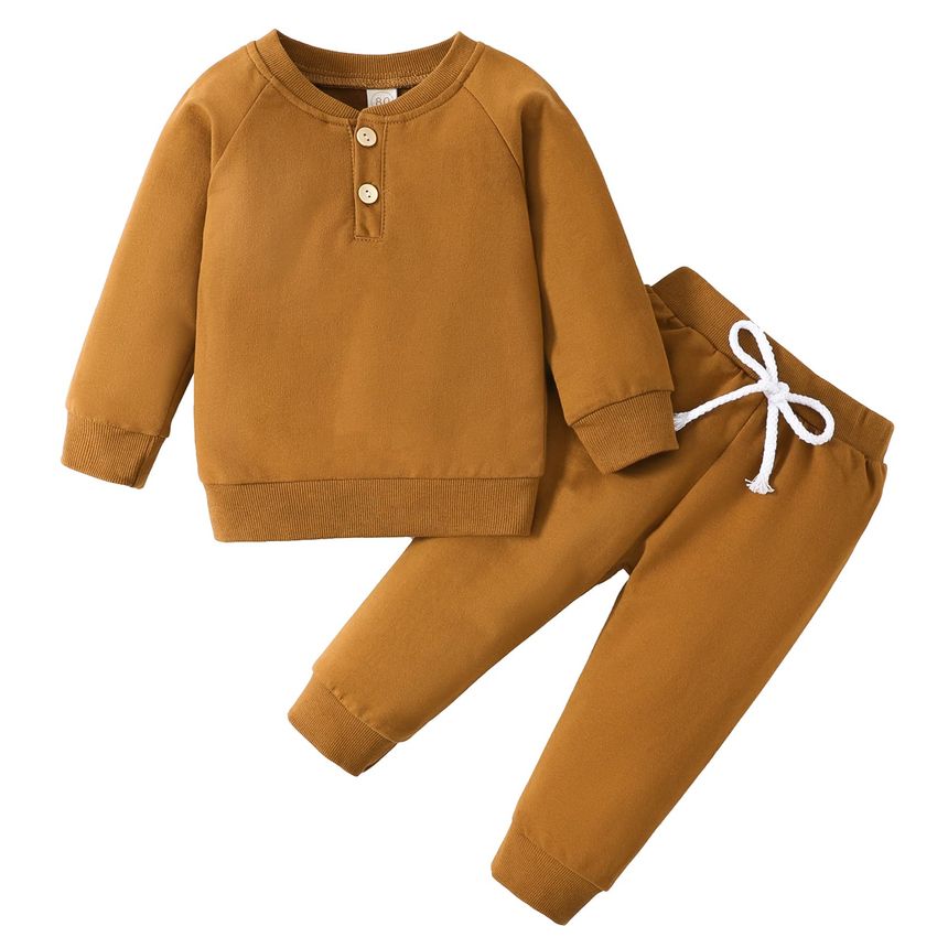 Облека за детски момчиња за девојчиња со долги ракави + панталони секојдневен бебешки зимски комбинезон во еднобојни унисекс есенска мода