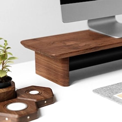 Wood Monitor Stand with Storage - Custom Engraved  Desk Shelf Riser for Home office