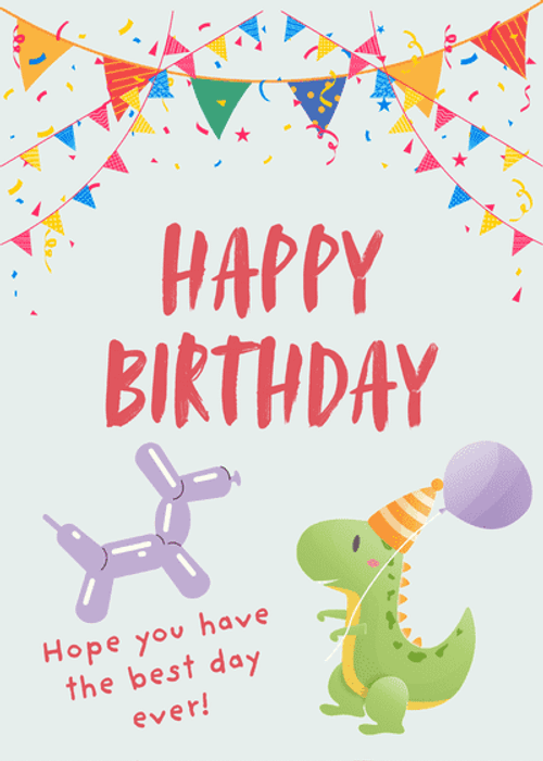 Printable Birthday Cards for Kids Cute Dinosaur Party