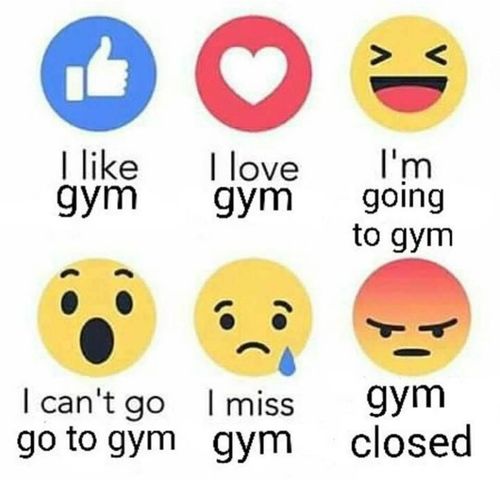 an image of different emotication stickers on a white sheet that says i like gym, i'm going to gym, i can't go
