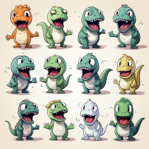 Photo cartoon dinosaurs with different expressions generative ai