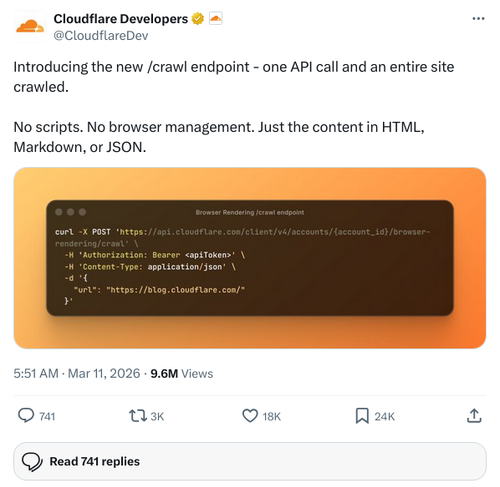 Cloudflare 用一个API请求把整站抓取门槛降到了零